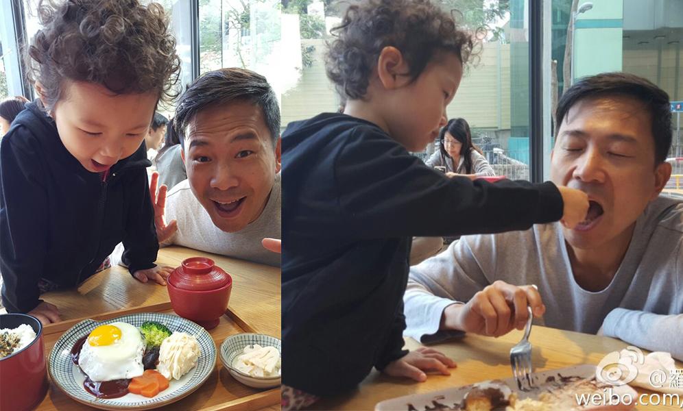 陳國邦與3歲愛女陳禛歎美食度聖誕，陳禛還餵爸爸吃甜品冧爆！（微博圖片）